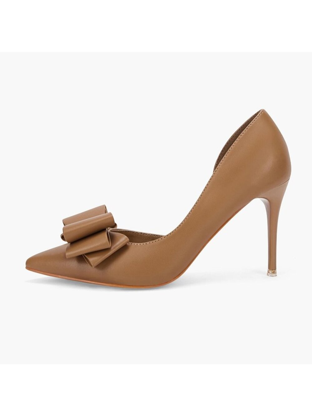 Women's Brown Rubber Closed Pointed Toe Wedding lovely Fashionable Bow Heels - Picture 5 of 6